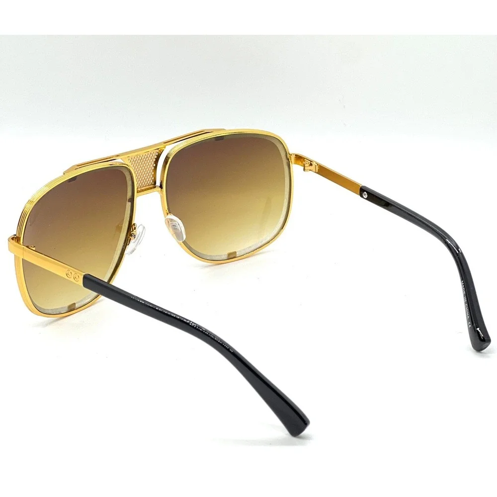 Aviator Sunglasses Gold Frame Brown Lens Fashion Shades Trendy Retro Vintage Men